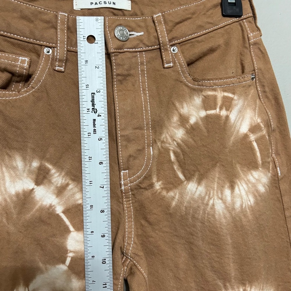 PacSun Tie Dye Jeans Womens 24 Brown High Rise Raw Hem Straight Leg 26X27 Boho - Picture 5 of 14
